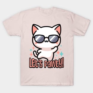 Let's Pawty! Cute Dancing Cat Pun T-Shirt